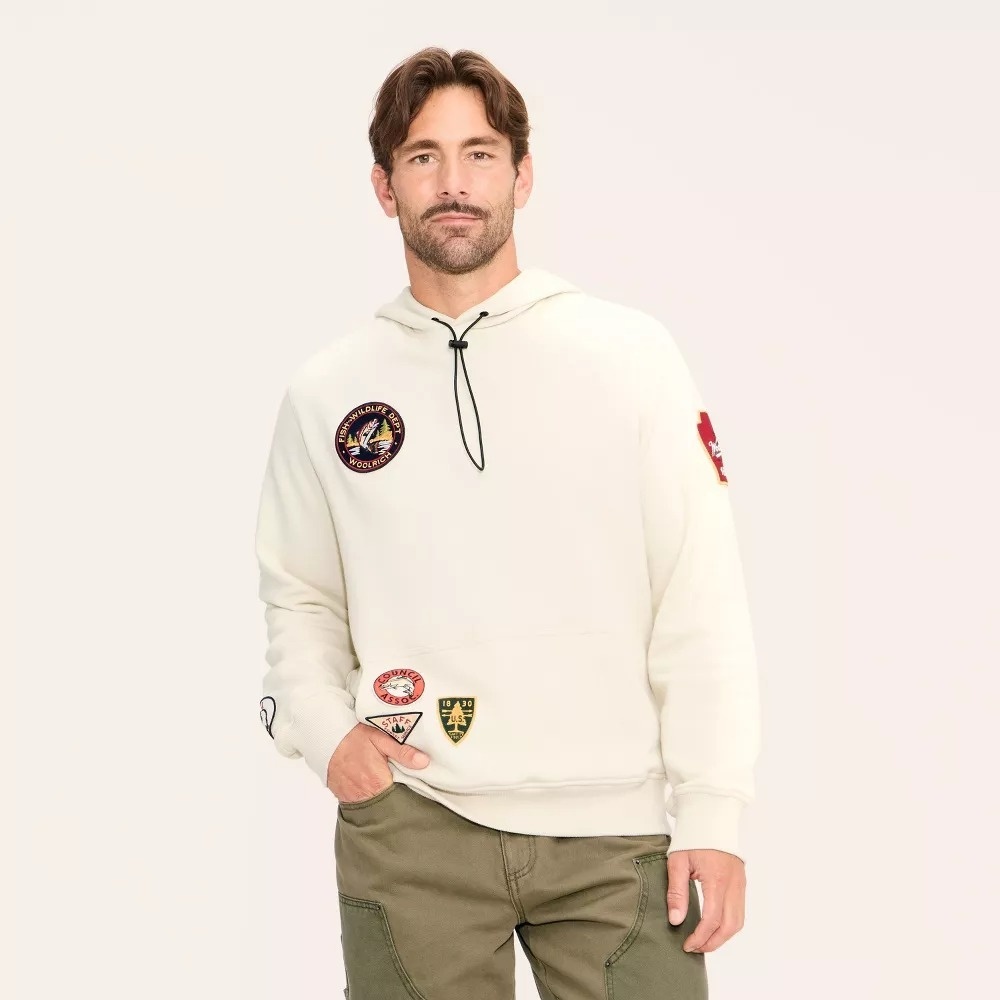 Woolrich x Target Men's L Large Patchwork Hooded Pullover Sweatshirt Cream NWT‎
